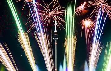 Fireworks around the SeaWorld Orlando Sky Tower
